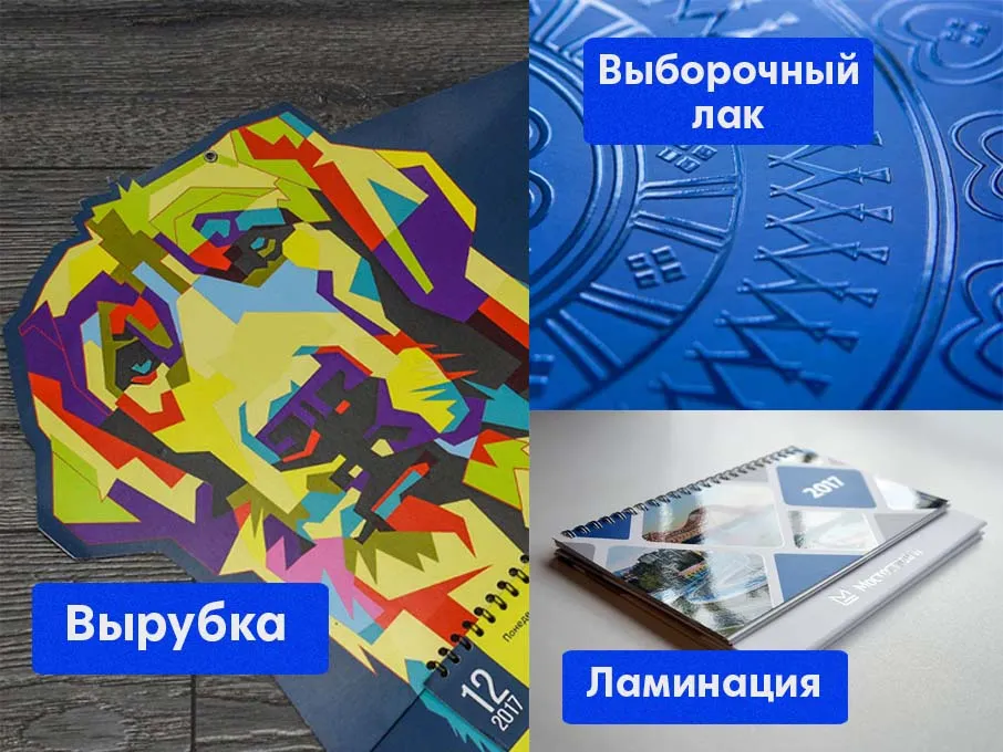 Постпечатная отделка календарей: вырубка, выборочный лак, ламинация Полар Медиа